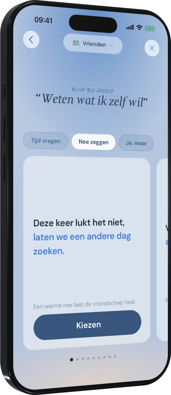 Bounds toont zinnen die bij je passen om nee te zeggen tegen vrienden, met opties om tijd te winnen, af te zeggen of er een voorwaarde aan te hangen