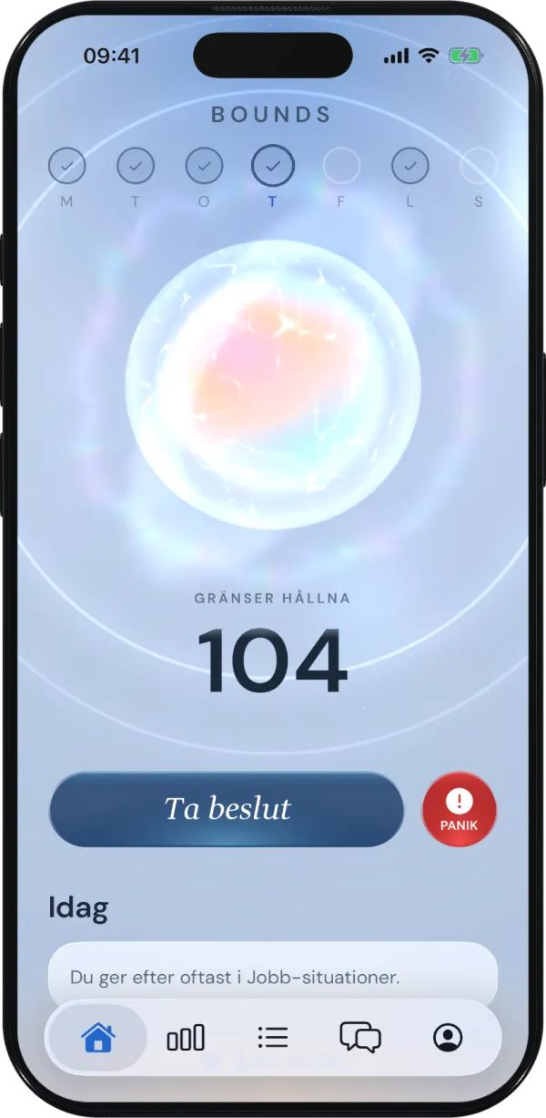 Bounds hemskärm med aura-orben och gränsräknaren